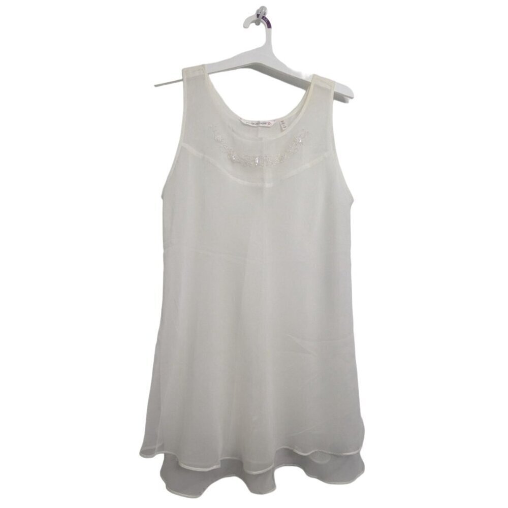 Vintage Victoria’s Secret 90s Ivory Sheer Beaded Sleeveless Chemise Slip Size L